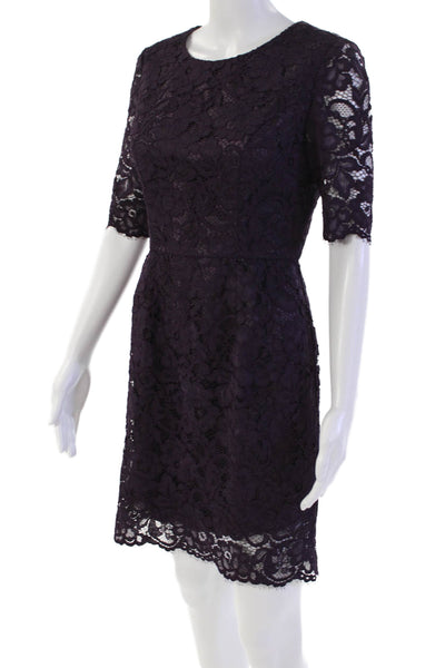 Shoshanna Womens Floral Print Short Sleeve Mini Pencil Dress Purple Size 2