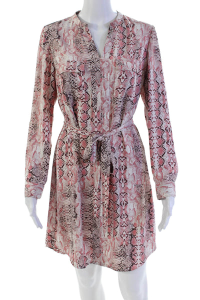 Nanette Nanette Lepore Womens Snakeskin Long Sleeve Sheath Dress Pink Size 2