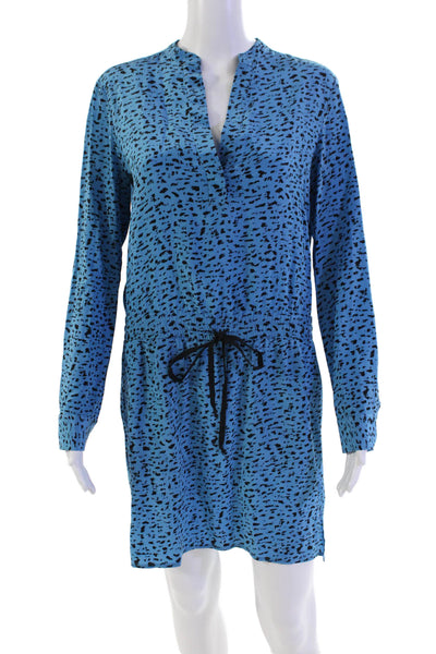 Robert Rodriguez Womens Silk Spotted Drawstring Mini Dress Blue Size 4