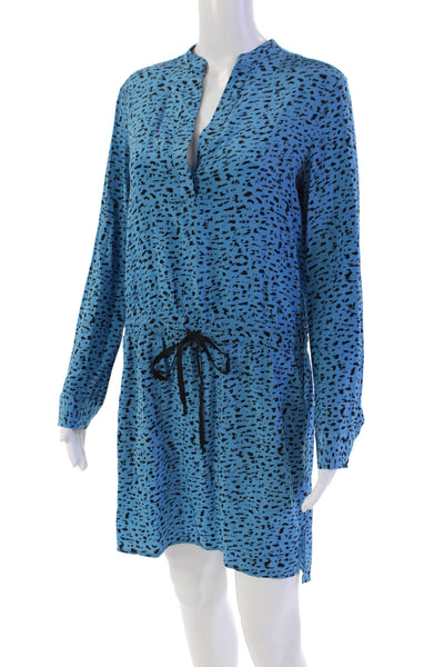 Robert Rodriguez Womens Silk Spotted Drawstring Mini Dress Blue Size 4