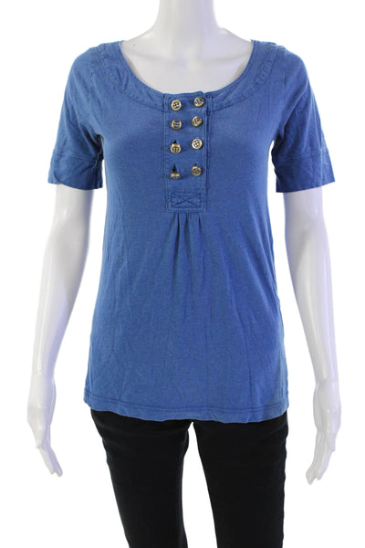 Marc By Marc Jacobs Womens Cotton Short Sleeve Button-Up Blouse Blue Size S