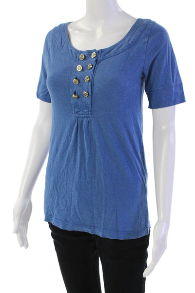 Marc By Marc Jacobs Womens Cotton Short Sleeve Button-Up Blouse Blue Size S