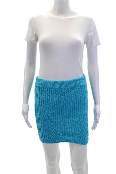 NBD Womens Cotton Knit Textured Stretch Elastic Waist Mini Skirt Blue Size S