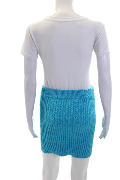 NBD Womens Cotton Knit Textured Stretch Elastic Waist Mini Skirt Blue Size S