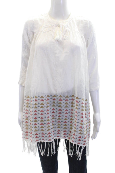 Roller Rabbit Womens Cotton V-neck Long Sleeve Blouse White Size S