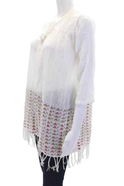 Roller Rabbit Womens Cotton V-neck Long Sleeve Blouse White Size S