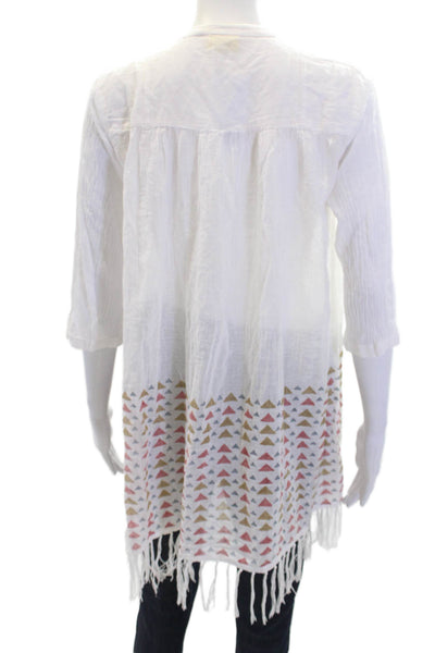 Roller Rabbit Womens Cotton V-neck Long Sleeve Blouse White Size S