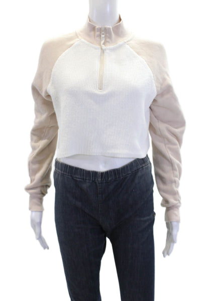 L Space Womens Cotton High Neck Long Sleeve Knit Half Zip Crop Sweater White Siz