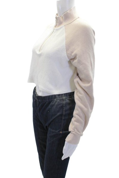 L Space Womens Cotton High Neck Long Sleeve Knit Half Zip Crop Sweater White Siz