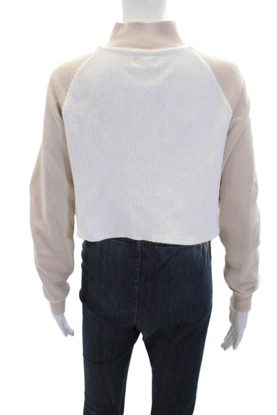 L Space Womens Cotton High Neck Long Sleeve Knit Half Zip Crop Sweater White Siz