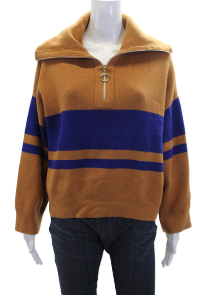 MNG Womens Knit Striped High Neck Half Zip Pullover Sweater Brown Size XS