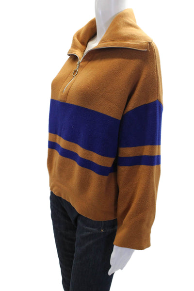 MNG Womens Knit Striped High Neck Half Zip Pullover Sweater Brown Size XS