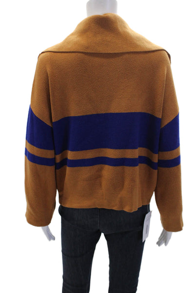 MNG Womens Knit Striped High Neck Half Zip Pullover Sweater Brown Size XS