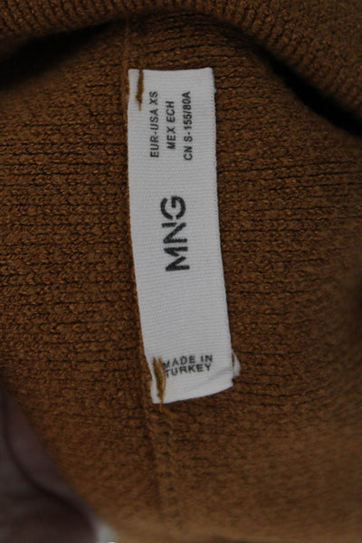MNG Womens Knit Striped High Neck Half Zip Pullover Sweater Brown Size XS