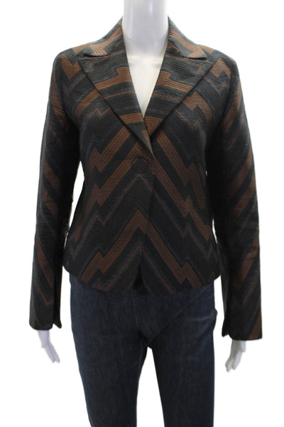 Akris Punto Womens Single Button Pointed Lapel Chevron Jacket Black Brown Size 8