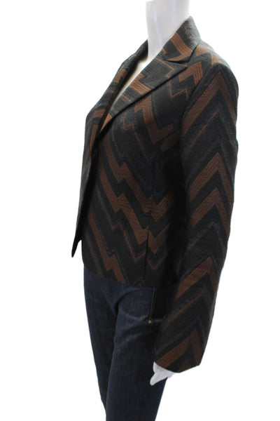 Akris Punto Womens Single Button Pointed Lapel Chevron Jacket Black Brown Size 8