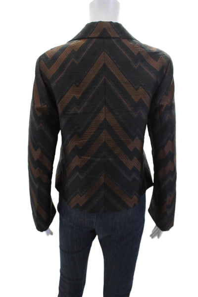 Akris Punto Womens Single Button Pointed Lapel Chevron Jacket Black Brown Size 8