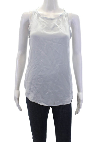 Theory Womens Scoop Neck Fringe Trim Silk Tank Top Light Blue Size Small