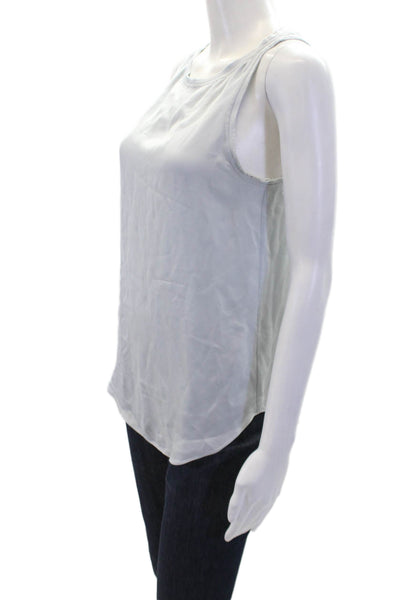 Theory Womens Scoop Neck Fringe Trim Silk Tank Top Light Blue Size Small