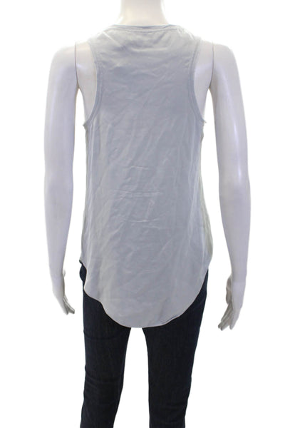 Theory Womens Scoop Neck Fringe Trim Silk Tank Top Light Blue Size Small