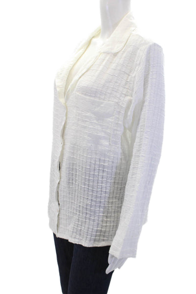 Eberjey Womens Button Front Long Sleeve Collared Shirt White Cotton Size Medium