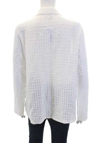 Eberjey Womens Button Front Long Sleeve Collared Shirt White Cotton Size Medium