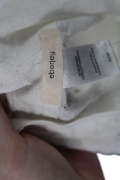 Eberjey Womens Button Front Long Sleeve Collared Shirt White Cotton Size Medium