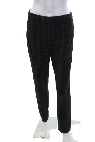 Theory Womens Zipper Fly Mid Rise Straight Houndstooth Pants Blue Gray Size 2