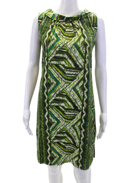 McInery Womens Back Zip Scoop Neck Printed Dress Green White Size Small