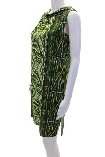 McInery Womens Back Zip Scoop Neck Printed Dress Green White Size Small
