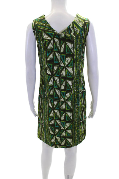 McInery Womens Back Zip Scoop Neck Printed Dress Green White Size Small