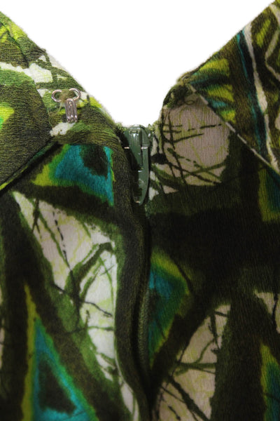 McInery Womens Back Zip Scoop Neck Printed Dress Green White Size Small