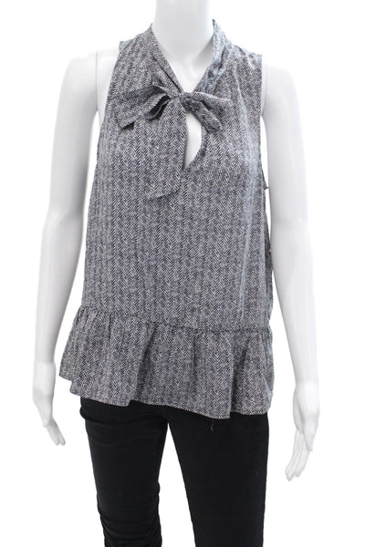Joie Women's Sleeveless Silk Ruffle Tiered Chevron Print Blouse Black Size S