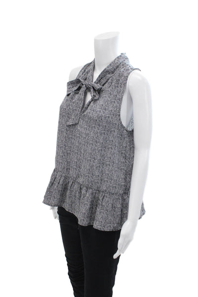 Joie Women's Sleeveless Silk Ruffle Tiered Chevron Print Blouse Black Size S