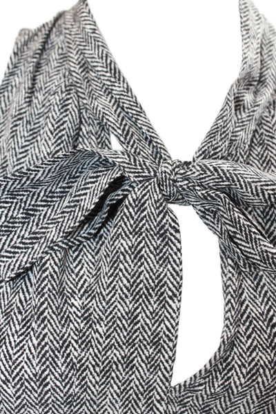 Joie Women's Sleeveless Silk Ruffle Tiered Chevron Print Blouse Black Size S