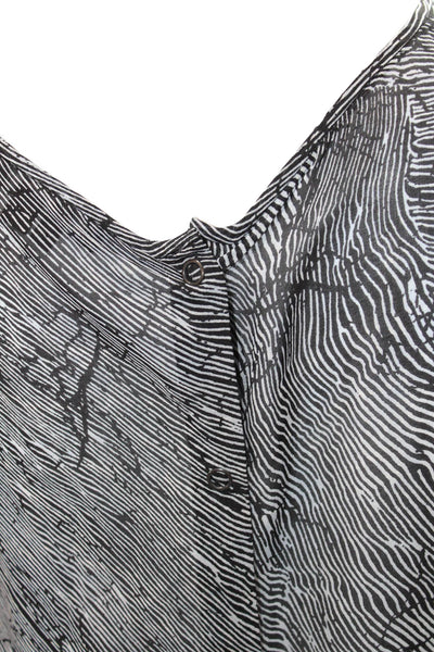 Theory Women's Round Neck Sleeveless Silk Ruffle Printed Blouse Black Size P