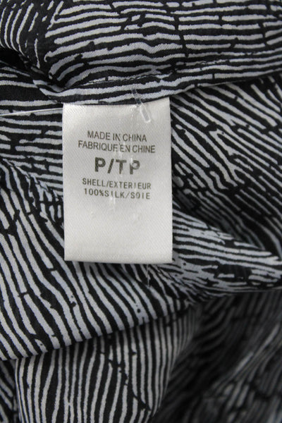 Theory Women's Round Neck Sleeveless Silk Ruffle Printed Blouse Black Size P