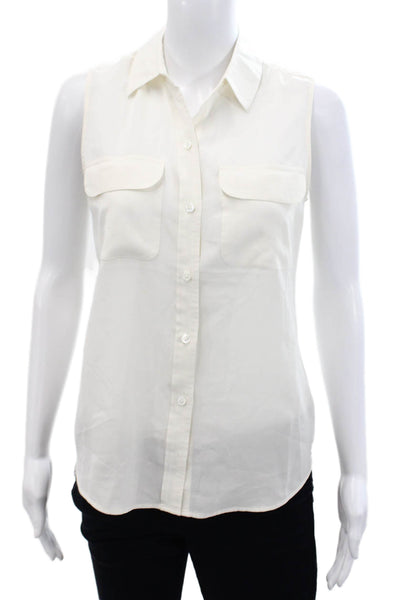 Equipment Femme Women's Sleeveless Patch Pocket Silk Blouse Beige Size XS
