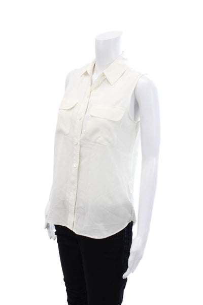Equipment Femme Women's Sleeveless Patch Pocket Silk Blouse Beige Size XS