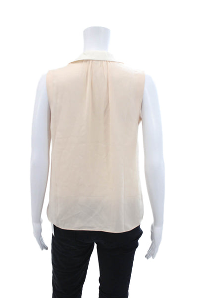 Rebecca Taylor Women's Collared Sleeveless Embellish Silk Blouse Pink Size 0