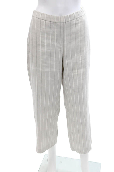 Theory Women's Elastic Waist Pull-On Straight Leg Pants Gray Striped Size P