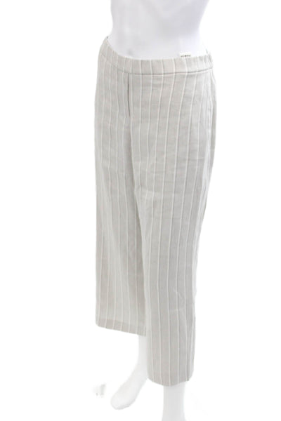 Theory Women's Elastic Waist Pull-On Straight Leg Pants Gray Striped Size P