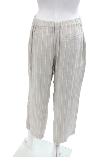 Theory Women's Elastic Waist Pull-On Straight Leg Pants Gray Striped Size P