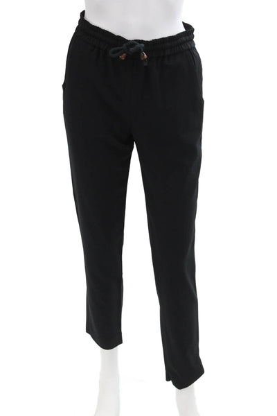 Bernard Zins Women's Drawstring Waist Slit Hem Casual Pants Black Size 4