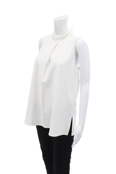 Theory Women's High Neck Sleeveless Zip Closure Workwear Blouse White Size S