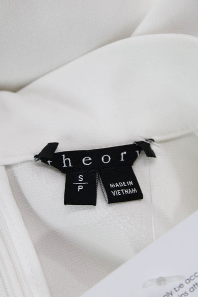 Theory Women's High Neck Sleeveless Zip Closure Workwear Blouse White Size S