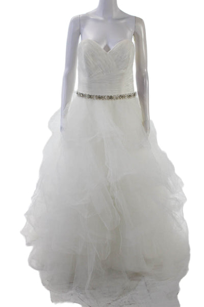 Mori Lee by Madeline Gardner Womens Jeweled Waist Wedding Gown White Size 16
