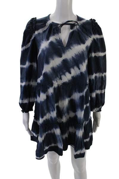 Generation Love Womens Long Sleeve V-neck Tie Dye Tier Short Dress Blue Size S