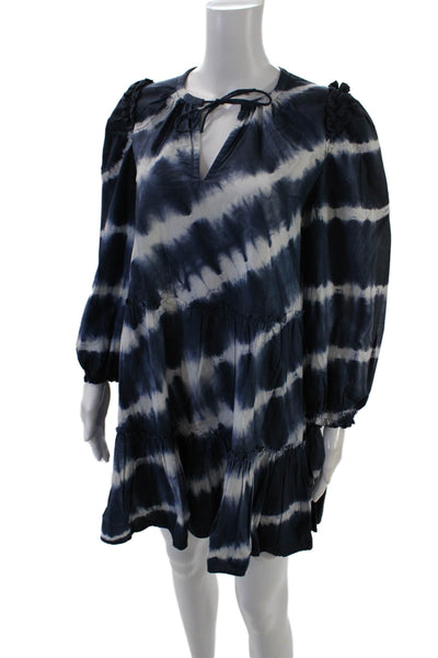 Generation Love Womens Long Sleeve V-neck Tie Dye Tier Short Dress Blue Size S