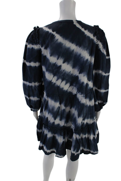 Generation Love Womens Long Sleeve V-neck Tie Dye Tier Short Dress Blue Size S